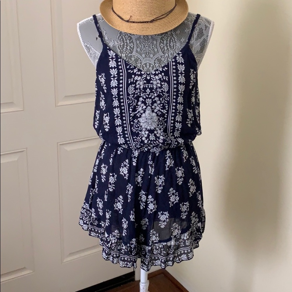 Blue and White Floral Romper